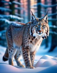 Obraz premium lynx in the snow. generative ai