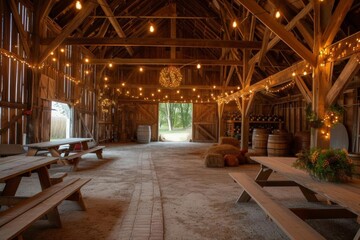 Fototapeta premium Rustic barn converted into an easter festival venue With hayrides A petting zoo And a local farmers' market