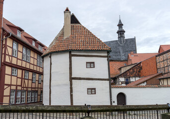 Historic half-timbered house, UNESCO World Heritage Site and half-timbered museum in Quedlinburg,...