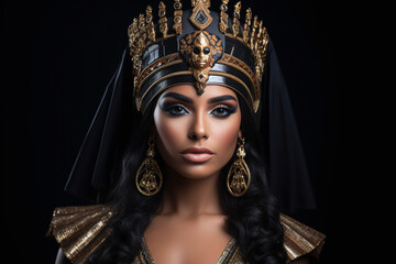 Egyptian beauty, oriental princess in national clothes on a black background - obrazy, fototapety, plakaty