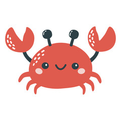 Children's flat vector illustration on white background. Cute red crab . Vector illustration