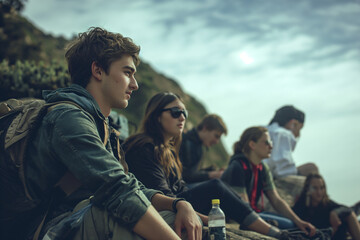 a group of students are on the top of hill to spend some free time ai generative