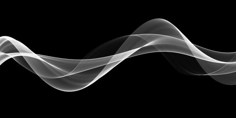 Dynamic abstract illustration in black and white, showcasing flowing curves and smooth lines