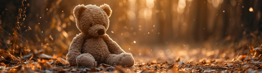teddy bear sitting in the autumn forest