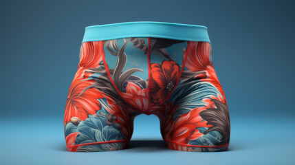 Stylish Men's Underwear with a Vibrant Floral Print on a Teal Background
