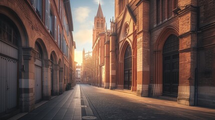 Fototapeta na wymiar AI generated illustration of Saint-Sernin Basilica in Toulouse, at dawn