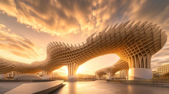 AI generated illustration of Metropol Parasol in Sevilla, at dawn