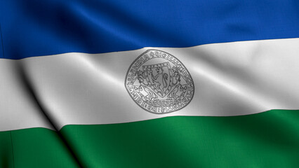 Flag of the Swedish Region Unofficial Jamtland. Waving  Fabric Satin Texture Flag of Unofficial Jamtland 3d Illustration. Real Texture Flag of the Unofficial Jamtland, Swedish Flags.