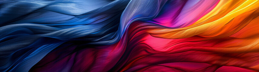panorama of colorful scarf waves in vibrant colors - obrazy, fototapety, plakaty
