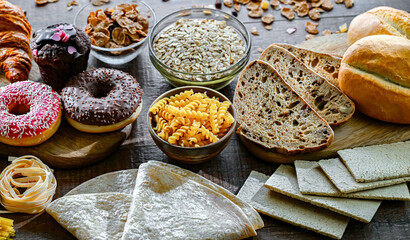 Composition with variety of food products containing gluten