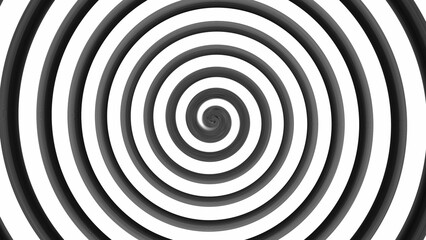 Hypnotic background. Spiral swirl. Monochrome black grey white psychedelic vortex flow round optical illusion in captivating surrealism abstract art.