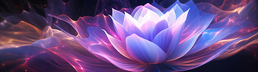 panoramic view of shining blooming lotus flower