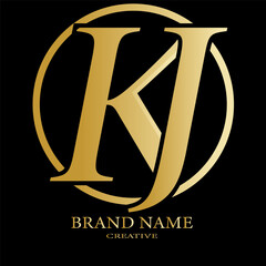 KJ letter branding logo design with a leaf.And your business/brand.
