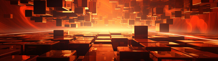 panoramic shining golden 3d cube arrangement background