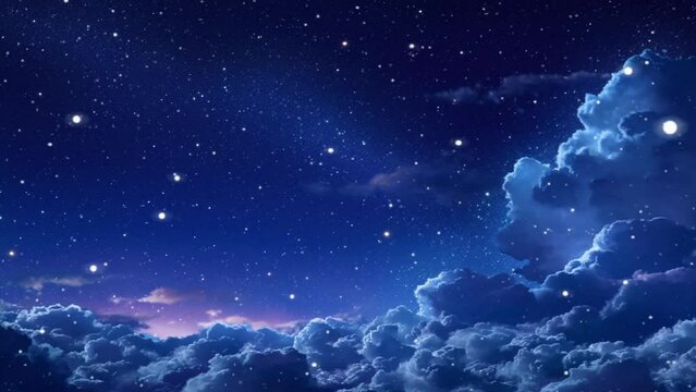 Sunset on blue sky. Blue sky with some clouds in summer skies looping animation video style