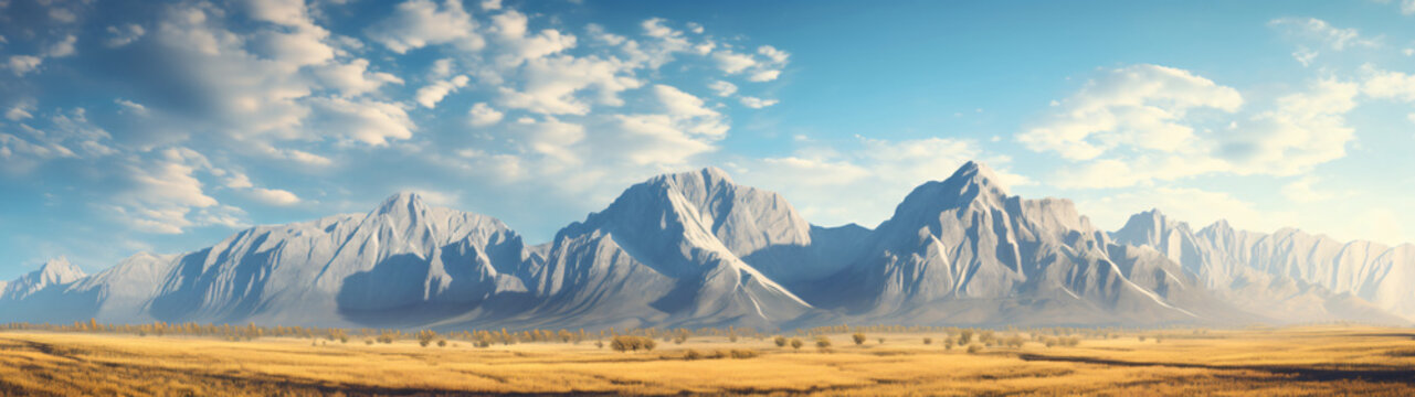 beautiful mountains panorama with clear blue sky over the savanna