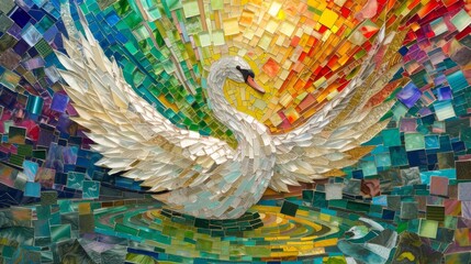 Colorful Mosaic Art of a Swan in Flight