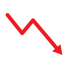Red 3d arrow going down stock icon on white background. Bankruptcy, financial market crash icon for your web site design, logo, app, UI. graph chart downtrend symbol.chart going down sign.
Vector Form