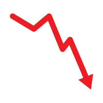 Red 3d arrow going down stock icon on white background. Bankruptcy, financial market crash icon for your web site design, logo, app, UI. graph chart downtrend symbol.chart going down sign.
Vector Form
