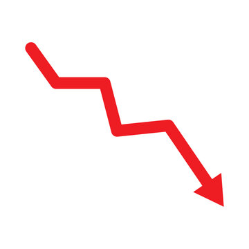 Red 3d arrow going down stock icon on white background. Bankruptcy, financial market crash icon for your web site design, logo, app, UI. graph chart downtrend symbol.chart going down sign.
Vector Form