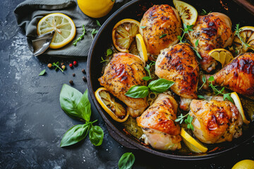 Grilled chicken with butter, lemon and garlic. Generative AI