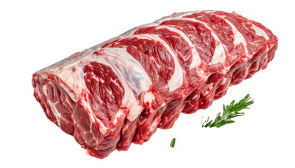 Raw ribeye beef steak isolated on transparent background. Top view.