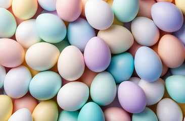 Delicate pastel-colored Easter eggs, spring holiday background