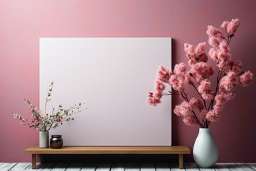 Craft a calming visual with an empty frame against a soft color backdrop, creating a versatile...