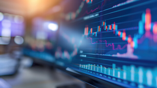 Modern workplace with financial charts research and analytics concept.