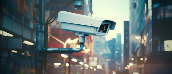 Outdoor Security Surveillance Camera Overlooking an Urban Street at Dusk