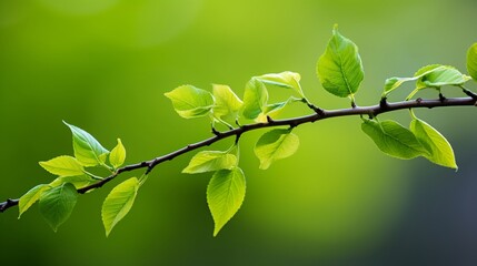 Fototapeta na wymiar Fresh Green Branch on a Light Background