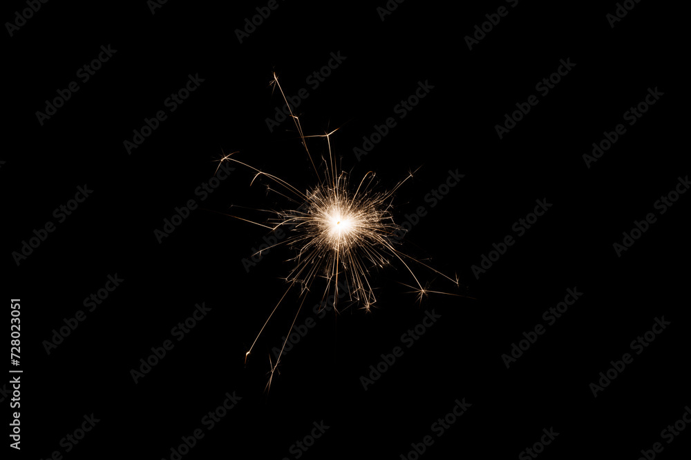 Poster Fireworks bengal Flicker on a dark background. Easy to add lens flare effects for overlay designs or screen blending mode to make high-quality images.