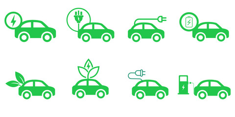 Electric cars icon collection, sustainable development concept icons