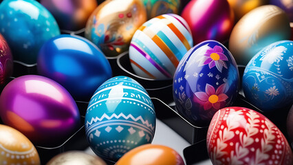 Fototapeta na wymiar Easter eggs designs, colourful holiday background