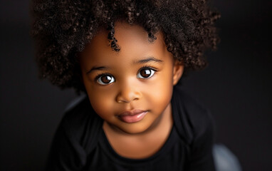 Close-Up of Multiracial Child With Curly Hair - obrazy, fototapety, plakaty