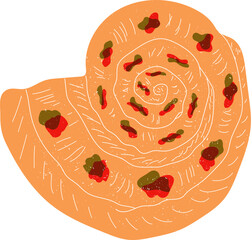 Sea shell vector illustration in a minimal doodle style isolated on white background. World Ocean Day concept. Seashell hand drawn icon with retro risograph effect.