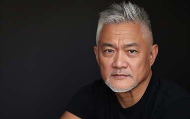 Obraz premium Multiracial Man With Grey Hair and Black Shirt