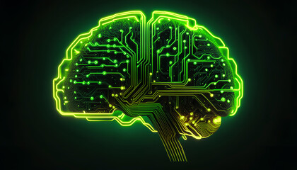 Futuristic glowing neon brain intelligence concept. artificial brain or mind made from glowing tech circuit. Ultra modern technology or artificial intelligent concept. artificial brain. 
