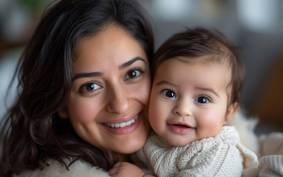 Woman Holding a Multiracial Baby in Her Arms
