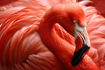 Close Up of a flamingo Pink Bird With a Long Neck