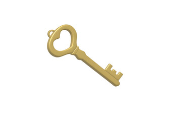 3d heart shaped key . 3d icon, love and valentines day concept. Vector illustration.