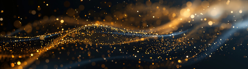 Fototapeta na wymiar sparkling golden cosmic waves on black background