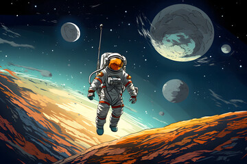 illustrated astronaut flying in space