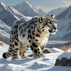 Fototapeta premium Mountain Majesty A Silent Encounter with the Enigmatic Snow Leopard