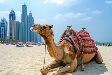 camel in Dubai on the sand on the beach
