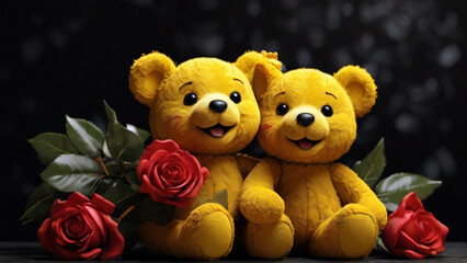 Two Teddy Bears With Roses Wallpaper Background