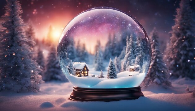 landscape with snow highly intricately detailed photograph of   Winter christmas background with trees covered by snow in a snow globe 