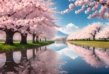 Naklejka na ściany i meble spring landscape with cherry blossom