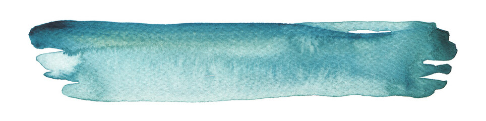 Ink watercolor hand drawn flow stain blot painting line desing element. Wet texture blue color paper on white background.