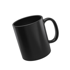 Mockup of black blank ceramic coffee mug floating in air